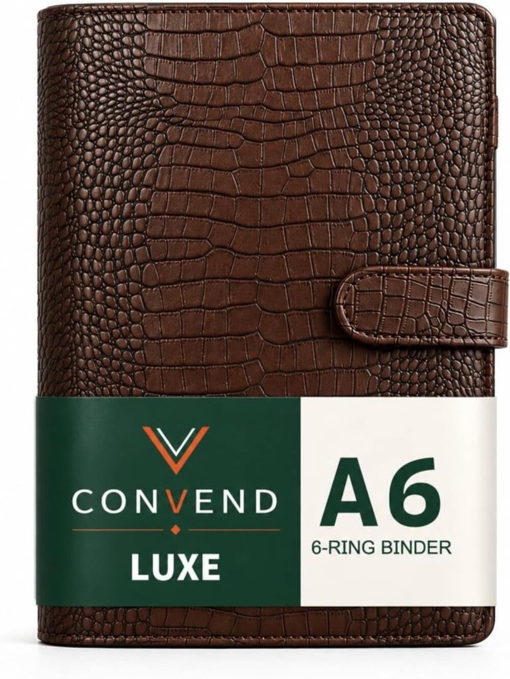 Brown Croc Faux Leather Refillable 6 Ring Binder Cover for A5/A6 Planners